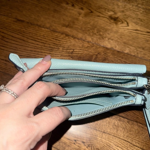 Coach Trifold Leather Wallet SOFT BLUE RARE - Picture 2 of 6